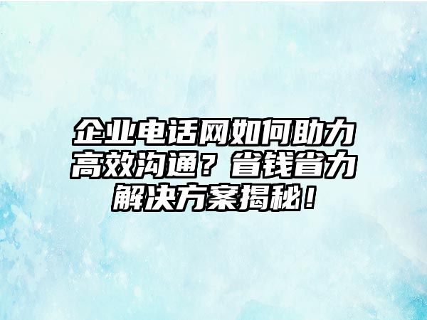 企業(yè)電話網(wǎng)如何助力高效溝通？省錢省力解決方案揭秘！